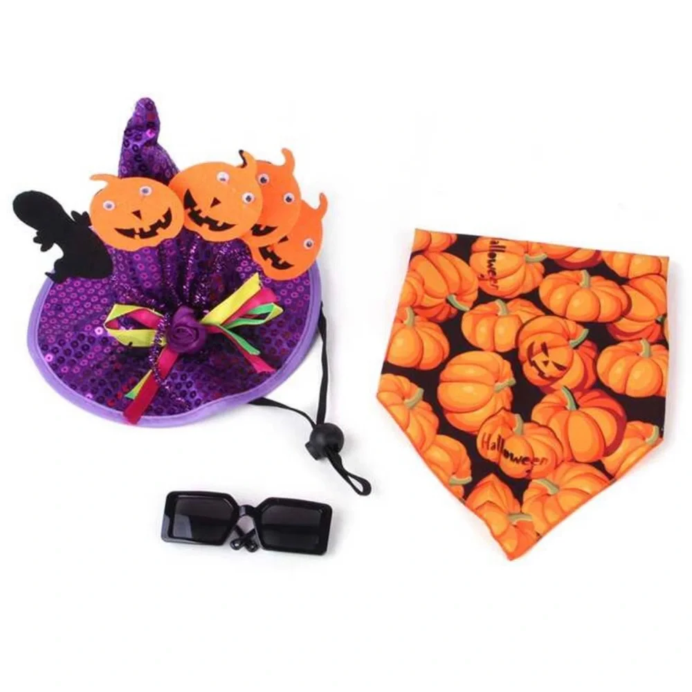 Halloween pumpkin sequin hat and bandana cat costume